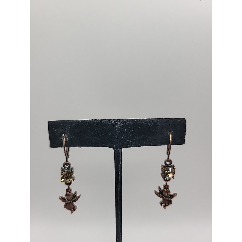 New Cookie Lee Fairy Dangle‎ Earrings Copper Tone Rhinestone Leverback Jewelry